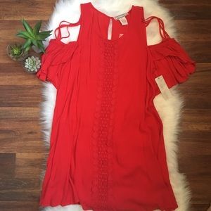 Red open shoulder dress